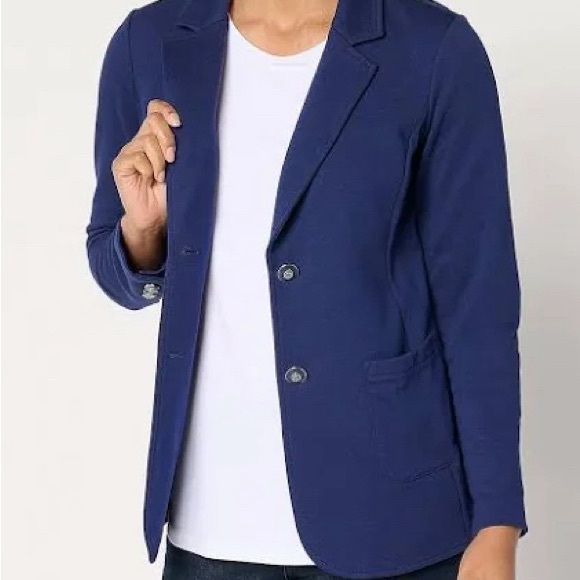 QVC Jackets & Blazers - New Susan Graver Weekend Marina Knit Notch Collar Blazer BlueDiamond size 1XP